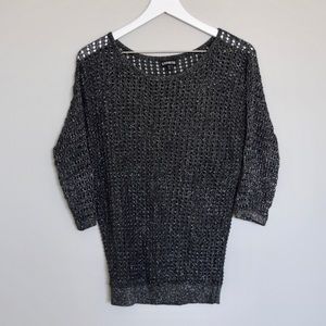 Express Metallic Open Stitch 3/4 Sleeve Sweater